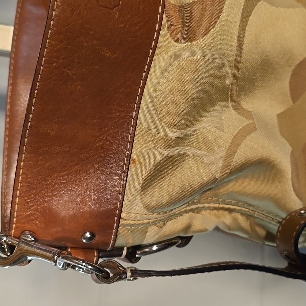 Gold and tan Coach purse - Picture 3 of 14